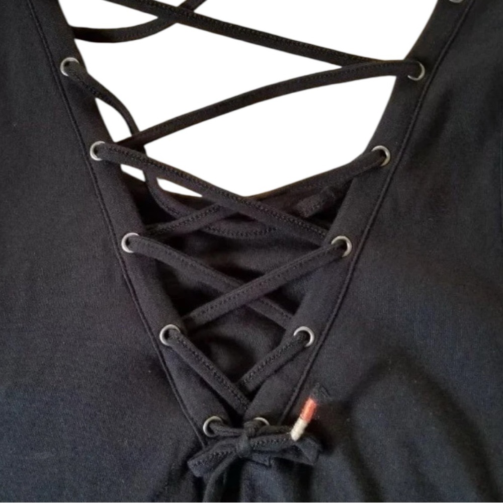 Harley Davidson Orange Feathers Bar & Shield Graphic Shelf Bra Laced Up Back Top - Picture 5 of 10
